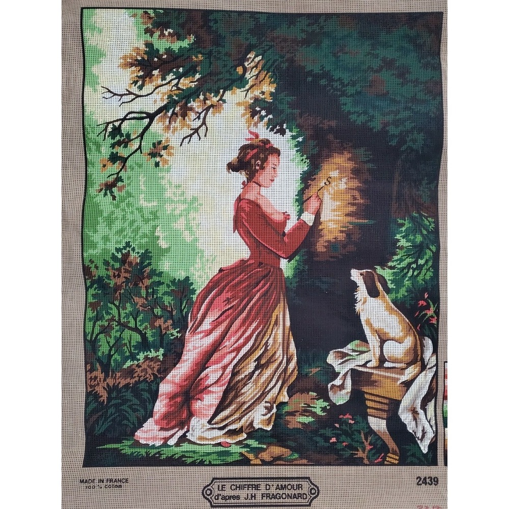 Margo Paris Hand Printed Needlepoint CanvasChiffre D'Amour Fragonard 20" x 26"